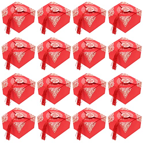 20 Stück Chinesische Hochzeit Pralinenschachtel mit Quaste Rot Gefälligkeiten Leckereien Schachteln Schokoladenverpackungsschachteln for Chinesische Hochzeit Verlobung, Medium hochzeitsdekorationen
