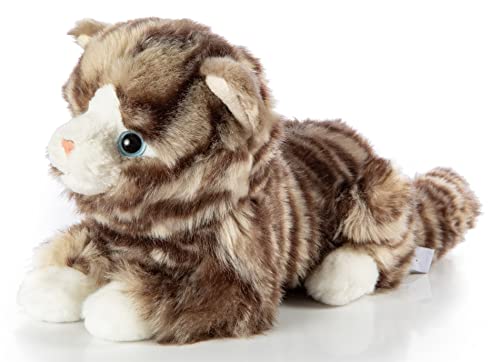 Uni-Toys - Hauskatze grau-getigert, liegend - 25 cm (Länge) - Plüsch-Katze - Plüschtier, Kuscheltier