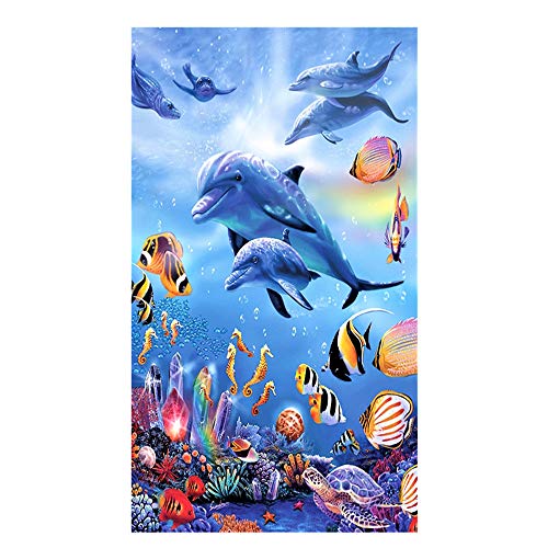 Große Strandtücher Badetuch Schnell Trocknend Wasseraufnahme Extra Microfiber L XL XXL, 3D Delfin Fisch Motiv Handtuch Blau Kinder Mädchen Junge Erwachsene Kuscheldecke (150x200cm)