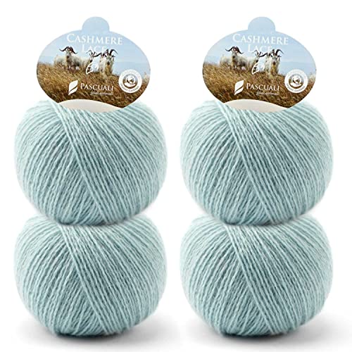 4 Knäuel Pascuali Bio Cashmere Lace. Strickwolle aus 100% Kaschmirwolle (Bio) Wolle zum Stricken und Häkeln, Farbe:Horizont 50