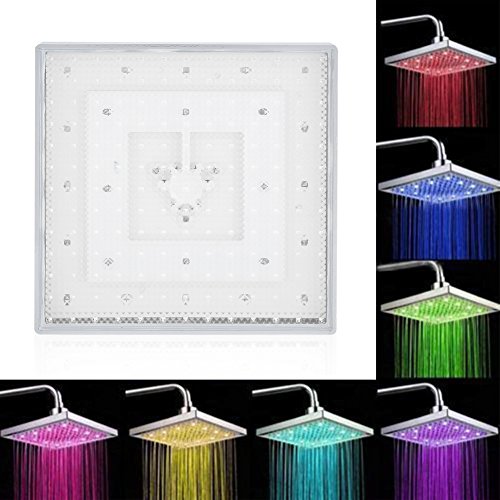 Quadratischer Duschkopf, 20,3 cm, LED, Karbonstahl, quadratischer Duschkopf mit 7 wechselnden Farben, romantisches Licht, Heimzubehör