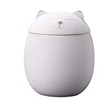 Folpus Keramik in Katzenform, Keramikurne für Asche, Andenken, Katze, 500 Ml Töpfe, Mehrzweckbehälter, mit Deckel, Handgefertigt, Weiß