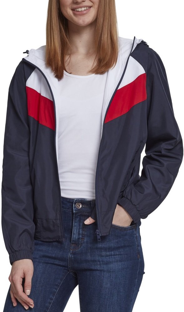 Urban Classics Damen Ladies 3-Tone Windbreaker Jacke, Mehrfarbig (Navy/White/Fire Red 01243), Large (Herstellergröße: L)