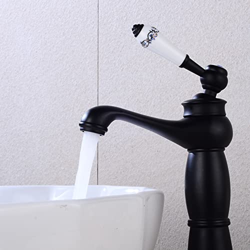 Retro Waschtischarmatur Bad Wasserhahn, Einhebelmischer Armatur mit 2 Anschluss Schläuche, für Badezimmer Küchen Haus Dekoration Schwarz 30cm