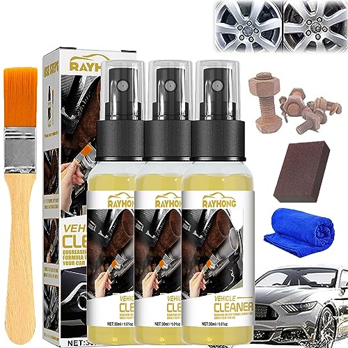 Powerful Rust Remover Spray with Brush, Rayhong Metal Rust Remover, Multi-Functional Wheel Hub Renewal Agent, Car Rust Removal Spray, Iron Powder Remover, Quickly Clean Rust Stains (3pcs)