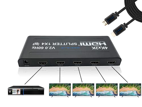 GigaBlue Ultra 4K *HDMI 2.0* Splitter 4K 60Hz für TV, Reciever, Konsole u.v.m. (Splitter 1 IN 4 OUT + Kabel)