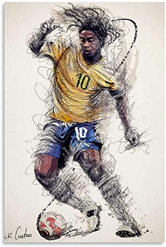 Luck7 Poster Und Gedruckte Legendärer Fußball Ronaldinho für die Esszimmerdekoration Leinwand Malerei Wandkunst Bilder 23.6"x31.5"(60x80cm)  Kein Rahmen
