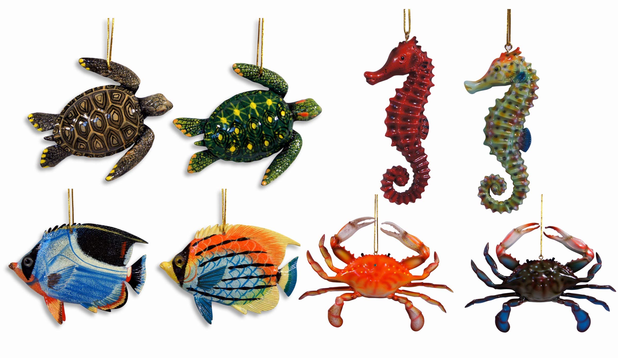41L8 Dekofigur, für Krebs, Meeresschildkröte, Seepferdchen, tropische Fische, 10 cm, handbemalt, 8 Stück