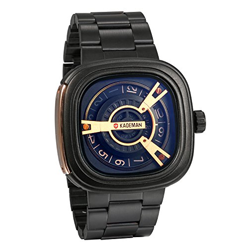 JewelryWe Herren einzigartige Armbanduhr Analog Quarz 30M wasserdichte schwarz Matt Edelstahl Band Uhr mit Quadrat Zifferblatt