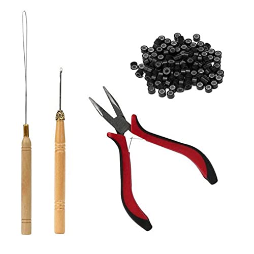 Haarverlängerungs Kit-Micro Haarverlängerung Ringe Perlen & Zangenhaken Schleife Nadel Werkzeug-Make-Up Haar Verlängerung Werkzeuge Set-für Micro ring Link Haar und Feder Extensions Zubehör (Schwarz)