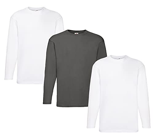 Fruit of the Loom Valueweight Long Sleeve T, Größe:L, Farbe:2 Weiss + 1 Graphit + 1 HLKauf Notizblock
