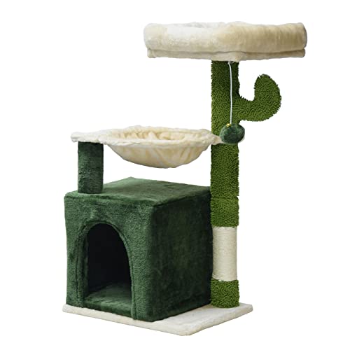 Fudajo Kratzbaum für Katzen Kaktus Kletterbaum 75cm mit 4mm Sisal Katzenhaus und Katzenhängematte