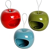 Edle 10100e Design-Futterspender in Apfelform im 3er-Set, Futterstationen in drei Farben, Ø 14 x 12 cm, Keramik