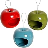 Edle 10100e Design-Futterspender in Apfelform im 3er-Set, Futterstationen in drei Farben, Ø 14 x 12 cm, Keramik