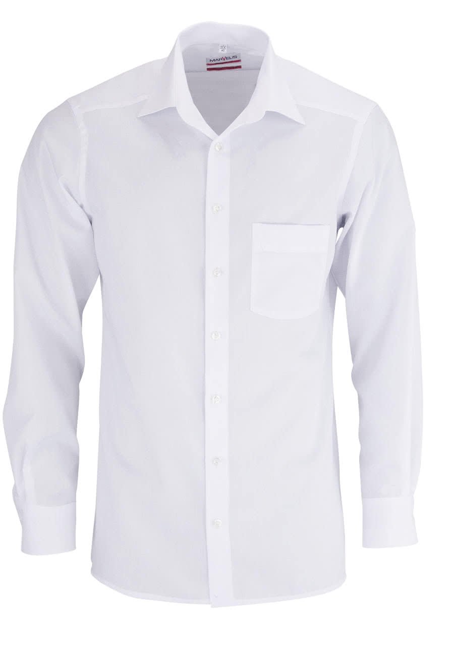 Marvelis Herren Businesshemd Non-Iron Modern Fit, extralang, Kent-Kragen, Uni Popeline, 100% Baumwolle, Weiss 00, 44