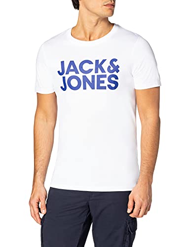 JACK & JONES Herren JJECORP Logo Tee SS Crew Neck NOOS T-Shirt, Weiß (White Detail: Slim Fit), Medium