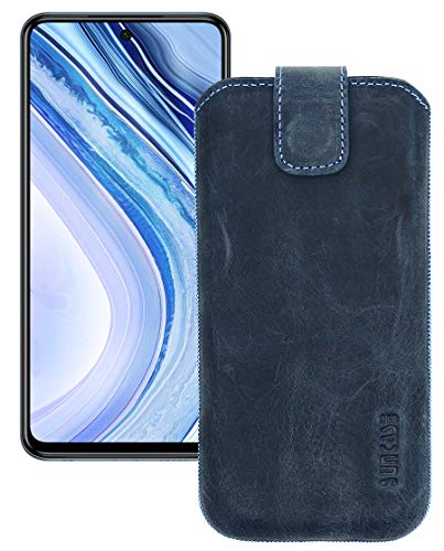 Suncase Etui Tasche kompatibel mit Xiaomi Redmi Note 9 Pro Hülle mit ZUSÄTZLICHER Case/Schale/Bumper Lasche mit Rückzugfunktion Handytasche Ledertasche Schutzhülle in Pebble-Blue