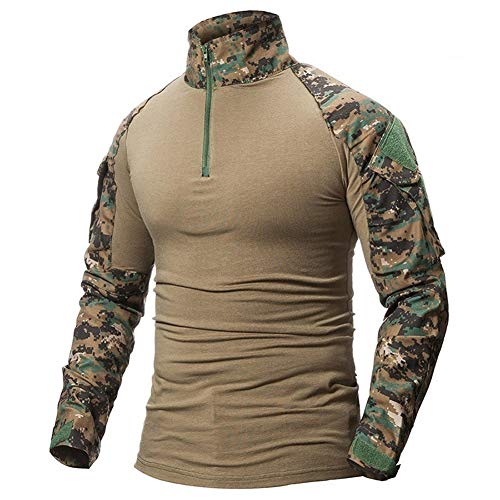 LiliChan Herren Langarm Taktisches Militär T-Shirt Outdoor Shirt Kampfhemd mit Reißverschluss (Jungle Digital, EU XL (passende Brust: 40"-43"))