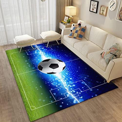Fußball 3D Bodenmatte Teppich Wohnzimmer Wohnkultur Großer Flanell Soccer Carpet Küche Schlafzimmer Home Rug Junge Geschenk Spielmatte Kinder Spielen Rutschfester Teppich (Grün,120x180 cm)