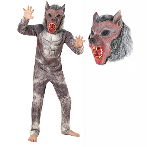 Morph Werwolf Kostüm für Kinder, Faschingskostüm Jungen Mädchen, Halloween Verkleidung - S (110- 122cm)
