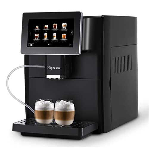 Hipresso Super Automatische Espresso Kaffeemaschine - 17,8 cm (7 Zoll) HD TFT Touchscreen mit Milchaufschäumer