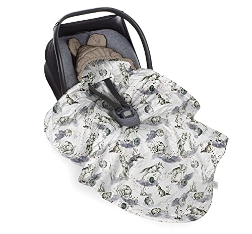 Baby Steps Einschlagdecke für Babyschale, Universal Baby Decke für Autositz Kinderwagen Babybett - 115x90 cm - Passend für Maxi-Cosi, Römer, Cybex, Made in EU (Wolf Moonlight-Vintage Khaki)