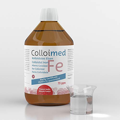 Colloimed Kolloidales Eisen 70ppm hoch konzentriert Reinheitsstufe 99,95% in brauner Apotheker-Glasflasche 100ml (Eisen-70ppm, 100ml)