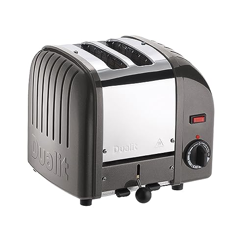 Dualit Classic Vario Toaster 2 Scheiben -Toaster Edelstahl Handgefertigt in GBR -Unique ProHeat® Elemente - Energiesparende Schlitzauswahl, Auftauen, Mechanische Zeituhr - Toaster 2 Holzkohle