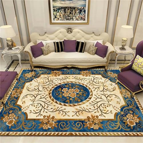 AU-OZNER Teppich Wohnzimmer Blauer Teppich, schalldichter Rattan-Stuhlmatte, Nicht verblassender Baby-Teppichkleiner Teppich,Blau,100x180cm