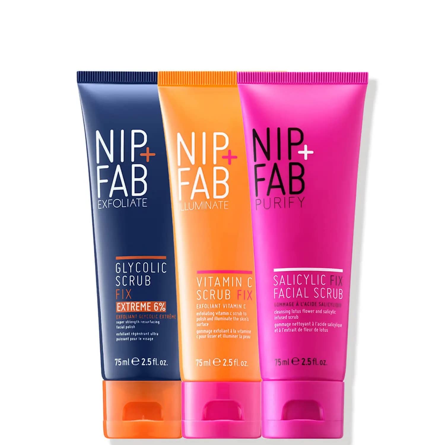 Nip + Fab Scrub Trio Bundle | Drei leuchtende Gesichtspeelings Set, AHA BHA Peeling | Hilft die Haut zu reinigen, strahlenden Teint | Vitamin C Peeling, Glykolsäurepeeling, Salicylsäurepeeling