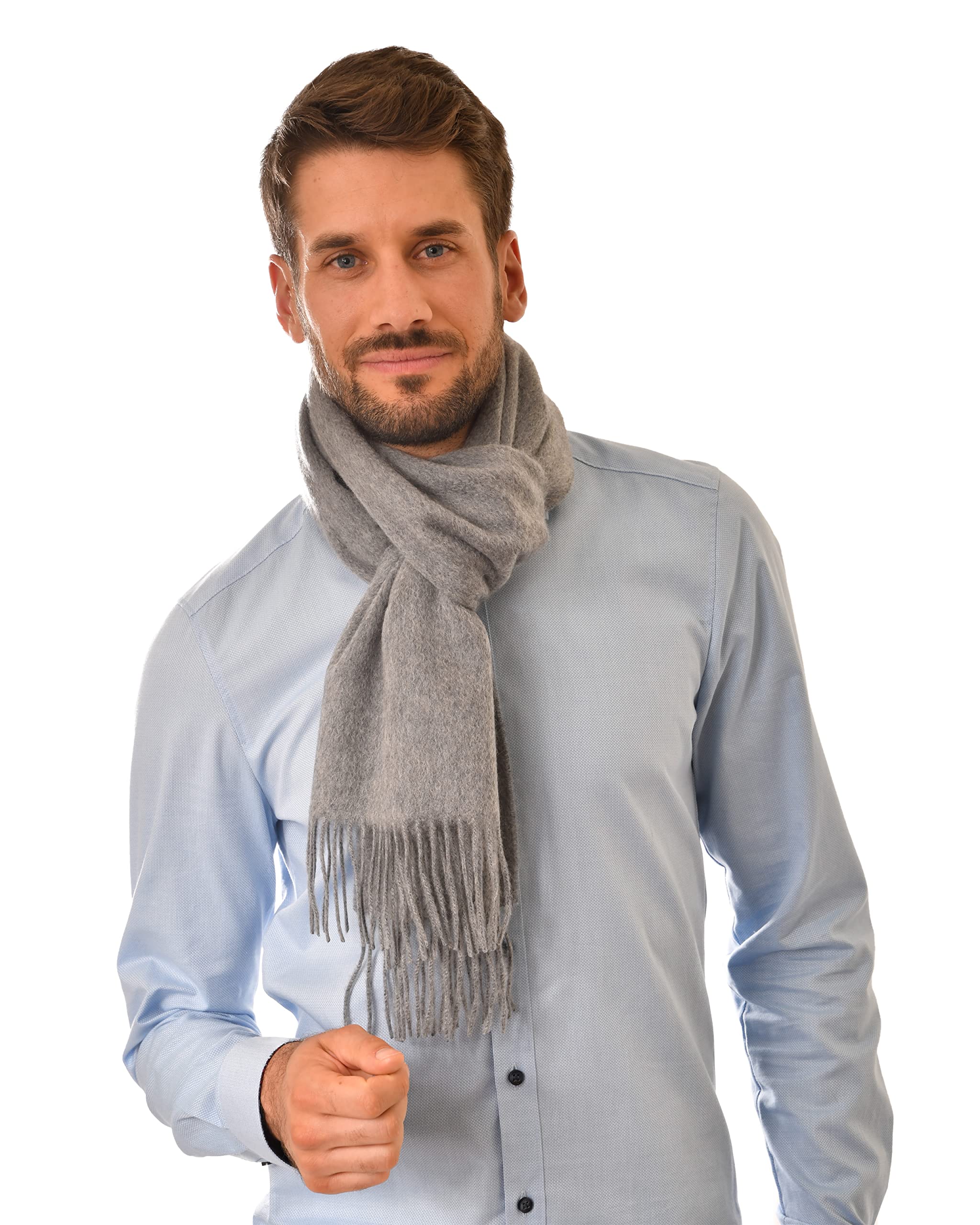 MayTree Kaschmir-Schal in verschiedenen Farben Herren und Damen, Unisex Woll-Schal aus 100% Kaschmir, einfarbig und kariert, 180 x 30 cm (hellgrau)