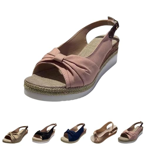 LaoSShu Damen-Sandalen mit Plateau und Keilabsatz, Sommer-Slip-on-Walking-Sandalen mit Fußgewölbeunterstützung, bequeme orthopädische modische Sandalen (Color : Pink, Size : 38)