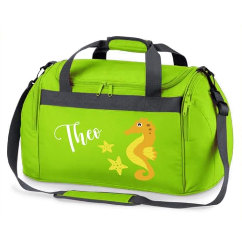 minimutz Sporttasche Schwimmen für Kinder - Personalisierbar mit Name - Schwimmtasche Seepferdchen Duffle Bag für Mädchen und Jungen (grün)