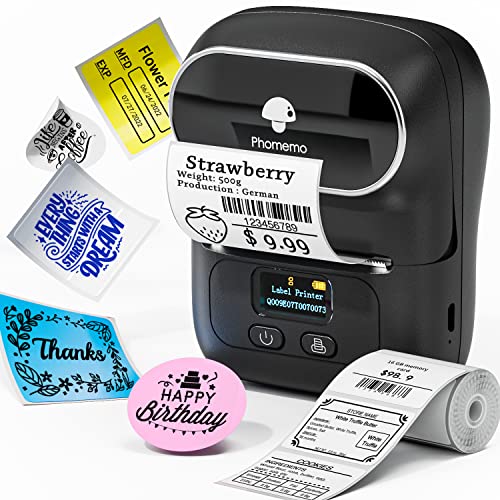 Phomemo M110 Etikettendrucker-Tragbarer Etikettendrucker Bluetooth Thermoetikettenhersteller, Geeignet für Büro, Barcode, Kabel, Schmuck, Kleidung,Kompatibel mit iOS- und Android-Geräten, Schwarz