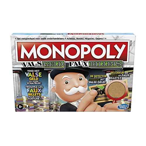 Monopoly Falsch Geld - Belgische Edition Brettspiel für Familien und Kinder ab 8 Jahren mit Mr. Monopolys Detektor zum Aufzeichnen von Falschgeld und Falschkarten für 2-6 Spieler
