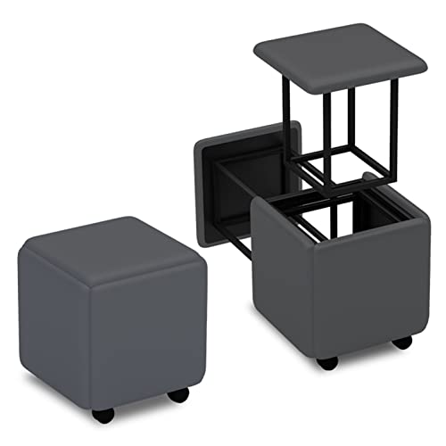 SIBEG Magic Cube Hocker, Multifunktions-Kombinationshocker mit PU-Ledersitz und drehbaren Rädern, modernes Heimsofa, 5-in-1-Quadrathocker, Grau (Größe: 45 x 45 x 45 cm)