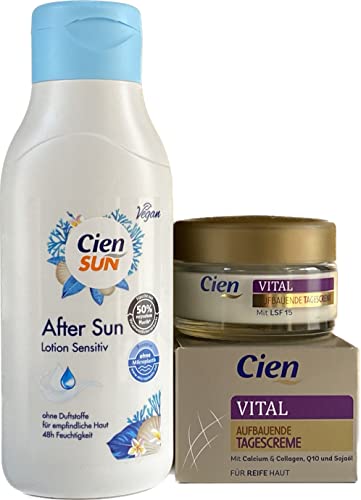 Cien 2er-Set Hautpflege: After Sun Lotion SENSITIV für empfindliche Haut 48h Feuchtigkeit ohne Duftstoffe (250 ml) + VITAL TAGESCREME für reife Haut (50 ml), 300 ml