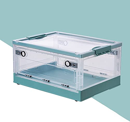 JIAWEIIY Faltbare Aufbewahrungsbehälter mit Deckel, seitliche Öffnung, stapelbare Kunststoff-Behälter-Aufbewahrungsbox, transparenter Verschluss (S-26qt, grün) (M, grün)