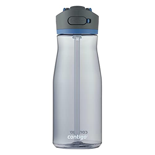 Contigo Ashland 2.0 auslaufsichere Wasserflasche mit Deckelverschluss und abgewinkeltem Strohhalm, spülmaschinenfeste Wasserflasche mit austauschbarem Deckel, 900 ml Blauer Mais