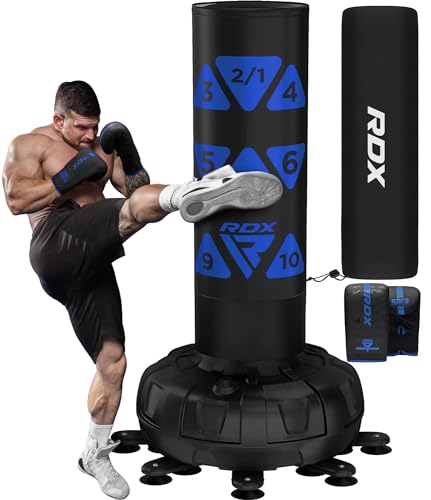 RDX 6FT 330LB Boxsack Stehend Erwachsene, Trainingshandschuhe und Überzug Set XXL Freistehender Standboxsack Boxing mit Saugfuß Freestanding Punch Bag für MMA Kickboxen Kampfsport Boxpartner Muay Thai