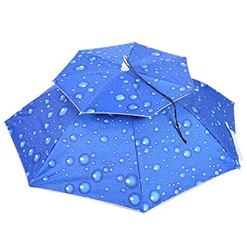 Pomya Regenschirm Hut für die Jagd Angeln, Scalloped Anti-Scratch 77cm Sonnencreme Winddicht Kopf Regenschirm Top Folding Headwear Hut Regenschirm(Blau)