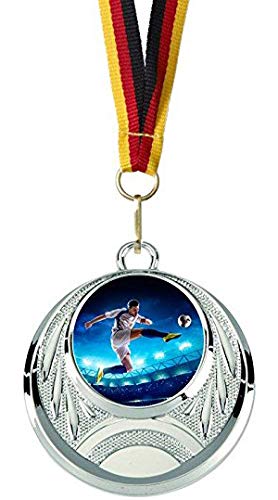 Verlag Reiner Kullack 100er-Set Fußball-Medaillen mit 25 mm Foto-Emblem (Folie, bunt), Medaille mit Band für Turnier oder als Mitgebsel für Kindergeburtstag