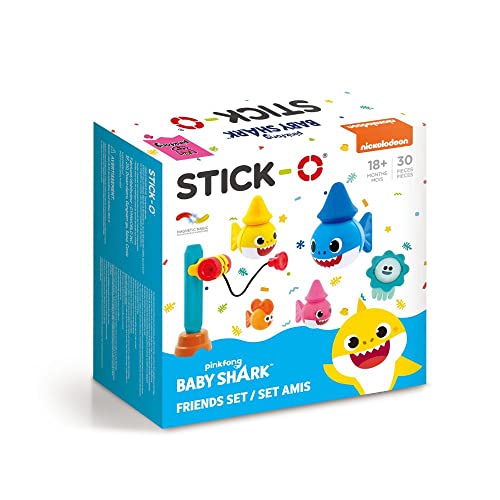 Stick-O magnetische Bausteine für Kinder ab 1 Jahre, kreatives Konstruktionsspielzeug, Lernspielzeug mit Magnet, Baby Shark Friends Set für Mädchen und Jungen, Montessori Spielzeug, 30 Teile Set,