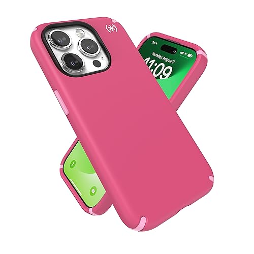 Speck iPhone 15 Pro Hülle - Gebaut für MagSafe, Fallschutz - Kratzfest, Soft Touch, 6,1 Zoll Handyhülle - Presidio2 Pro Digital Pink/Blossom Pink/Weiß