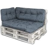 Bobo Palettenkissen Palettenauflagen Sitzkissen Rückenlehne Kissen Palette Polster Sofa Couch (Set Sitzfläche + Rückenteil + Seitenteil, Dunkelgrau)