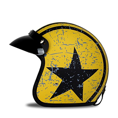 Woljay 3/4 Offener Sturzhelm, Helmet Motorrad-Helm Jet-Helm Scooter-Helm Vespa-Helm Halbhelme Motorrad Helm Flat mit Rebellen Star Graphic Schwarz Gelb (S)