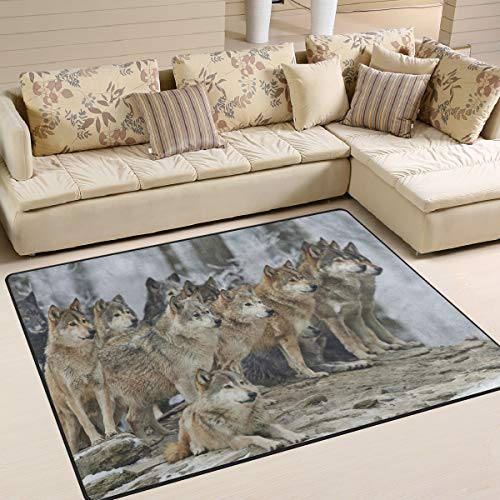 Use7 Teppich, Motiv Wolf im Schneewald, Landschaft, Textil, mehrfarbig, 203cm x 147.3cm(7 x 5 feet)