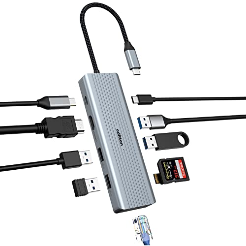 USB C Hub, oditton 10 in 1 Docking Station USB C Adapter mit 4K HDMI, 2* USB-A 3.0, 2* USB-A 2.0, USB-C Dataport, 100W PD, Ethernet RJ45, SD&TF Kartenleser, Kompatibel mit MacBook, iMac, Mehr.