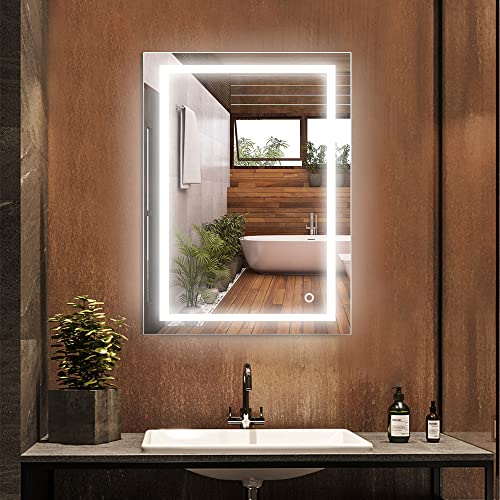 Badezimmerspiegel mit Beleuchtung, Wandspiegel Badspiegel mit Touchschalter, Kaltweiße Spiegel, Rechteckiger Wand-Spiegel für Badezimmer, Spa und Hotel, 60 * 80 cm