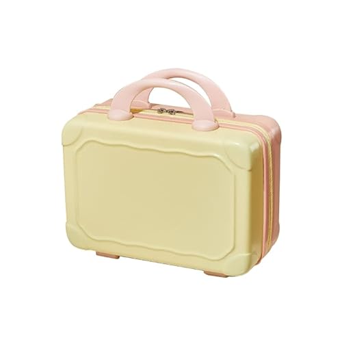 14 Zoll Mini ABS Kosmetiktasche Tragbare Reise Make-up Koffer Dekorative Handgepäck Tragetasche für Frauen Mädchen Gepäck Kosmetiktasche für Frauen, Gelb mit Rosa